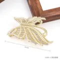 Goldene Schmetterling Haarklammer mit Perle Strass Elegante Haifisch Haaraccessoire - D084-2 Perlen Strass Schmetterlingsstil