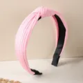 Pink knotted fabric headband for women, wide ribbed hair hoop, casual daily hair accessory. - Pink