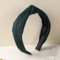 Green knotted fabric headband, wide ribbed hair hoop for women, chic daily hair accessory. - Dark Green Square 11cm