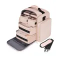 Pink multi-functional travel makeup train case with 4 removable boxes and shoulder strap. - 31*22*33 cm / Pink