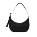 Black nylon crescent shoulder bag, minimalist hobo crossbody bag with adjustable strap. - Black