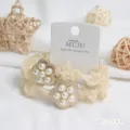 Beige Perlen Blumen Haargummi, elegantes Netztuch Haarband, exquisite Mode Haarschmuck. - 4# Beige