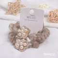 Luxus Perlen Blumen Haargummi Set, elegantes Mesh Haarband fuer Damen und Maedchen Alltag - 3# Kaffee