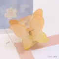 Sweet double layer butterfly hair claw clip, frosted gradient yellow shark clip for women. - Yellow