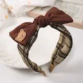 Sweet brown bow headband for women vintage plaid hair hoop cute bear hair accessory - Bow / Brown