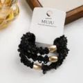 Koreanische kartierte schwarze Haargummi mit goldenen Perlen elastisch Haaraccessoires 3Stk. - Konturieren / 3er Pack / Schwarz