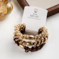 Koreanische braune geflochtene Haargummis mit Goldperlen 3er Set Zopfgummi Haarschmuck - Konturieren / 3er Pack / Kaffee