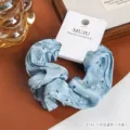 Blue gradient mesh floral scrunchie hair band, sweet cute sweet hair accessory for women. - Blue Floral