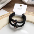 Black fuzzy hair ties with rhinestone clover charms, soft hair scrunchies, 2-pack hair accessories. - Flower / Black