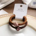 Set of 2 coffee plush hair ties with rhinestone flowers, elegant furry hair bands for women. - Flower / Coffee