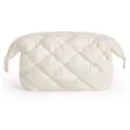 White quilted cosmetic bag travel toiletry pouch soft puffy makeup organizer for women daily use. - Off White