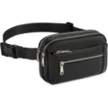 Vue détaillée d'un sac banane en cuir PU noir à fermetures éclair multiples et solides. - Noir