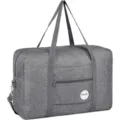Grey travel duffel bag foldable carry on luggage under seat personal item weekender bag - With Shoulder Strap / Dark Gray
