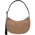 Brown nylon crescent shoulder bag, casual hobo crossbody bag for women daily use. - Dark Brown