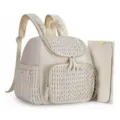 Stylish quilted diaper backpack in beige with matching changing pad and gold hardware. - Beige
