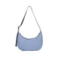 Light blue crescent shoulder bag, casual hobo purse with black strap for women style. - Blue