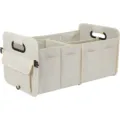 Foldable car trunk organizer with multi compartments large capacity storage box beige - Milky White