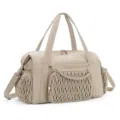 Beige Quilted Travel Duffle Bag Large Capacity Fitness Tote Handbag with Pleated Pocket - Camel