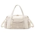 Women quilted travel duffel bag large capacity gym tote bag casual beige luggage bag - Off White