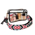 Dettaglio della borsa cosmetica trasparente in PVC con grande capacità e cinturino colorato. - Nero