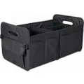 Foldable black car trunk organizer with multi-compartments and side pockets for storage. - Black