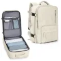 Zaino da viaggio beige di grande capacità dotato di porta USB e scomparti multipli. - Bianco avorio