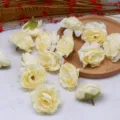 Artificial silk flower heads, 5.0cm small tea bud fake roses for DIY home decor crafts. - Beige