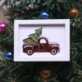 Miniature dollhouse Christmas wall decor painting, cute retro truck art for mini room display. - Car