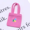 Miniature dollhouse pink canvas tote bag with colorful pinwheel print for BJD doll items. - Rose Red
