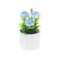 Plante en pot artificielle miniature de maison de poupée rose bleue détail macro - Pot de Fleurs à Fond Rond / Rose Bleue