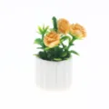 Plante en pot artificielle miniature pour maison de poupée, roses jaunes et feuilles. - Pot de Fleurs à Fond Rond / Orange, Rose
