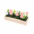 Miniature wooden rectangular planter flower bed dollhouse garden landscaping decor detail - Pink White