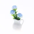 Maison de poupée miniature plante en pot artificielle roses bleues pichet blanc micro paysage jardin décor - Pot de Fleurs en Forme de Bouilloire / Rose Bleue
