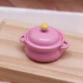 Miniature dollhouse pink soup pot detail, cute kitchen scene model toy for BJD display decor. - Pink