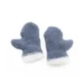 Detailed shot of grey knitted mini mittens with white trim, cozy winter holiday decor charm. - Gloves / Dark Gray