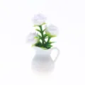Plante en pot de rose blanche miniature pour maison de poupée, décor de micro paysage. - Pot de Fleurs en Forme de Bouilloire / Rose Blanche