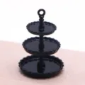 Miniature 3-tier black cake dessert stand model for dollhouse decoration and DIY display. - Black