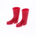 Miniature red rain boots for dollhouse BJD OB11 dolls, cute silicone garden doll shoes detail. - Red