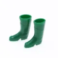 Miniature green rain boots detail shot, dollhouse miniature silicone shoes accessory. - Green