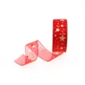25mm Rotes Organzaband mit Goldsternen für Geschenkverpackung, Weihnachtsbaum Dekoration - Rot