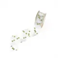 Green organza ribbon with white butterfly print 25mm 5m for gift wrapping and spring crafts - Green