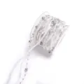 White organza ribbon with silver pearl beads, perfect for gift wrapping and DIY crafts. - Gray