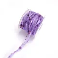 Purple organza ribbon roll with pearl beads detail for gift wrapping, crafts and floral decor. - Purple