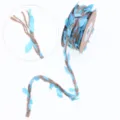 Detailed close-up of blue fabric leaves woven with natural jute twine for creative crafts. - Sky Blue