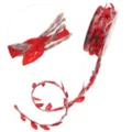 Closeup detail of red artificial leaf braided hemp rope roll for gardening flower packaging. - Red