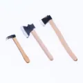 Detailed miniature wooden garden axe tools set, perfect dollhouse DIY accessories display. - Three-Piece Set