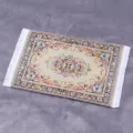 Miniature dollhouse Turkish carpet detail shot, woven pattern rug for dollhouse decor. - Dusk