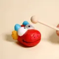 Cute wooden dragon fish sculpture desktop decompression toy ornament with wooden mallet. - Dragon Blessing Woodfish / Red