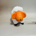 Wooden sheep figurine, orange head white body desktop ornament craft toy for home office - Chubby Sheep