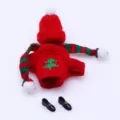 Mini doll knitted sweater detail view, red and green Christmas style clothing with shoes. - Matching 2
